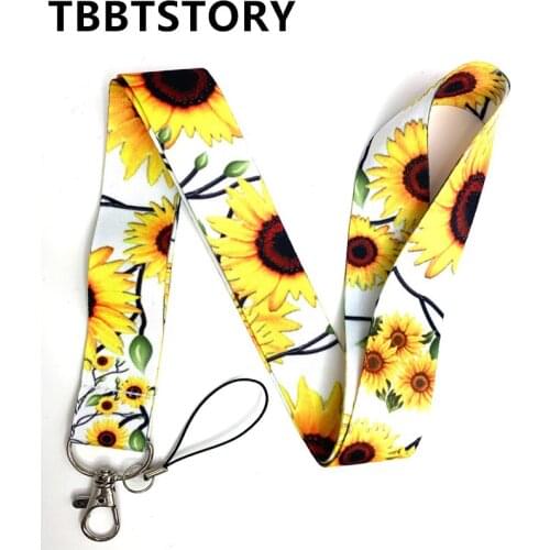 Sunflower keycord lanyards for keys neck strap id card badge holder phone rope keychain necklace lanyard ribbon cuello decor