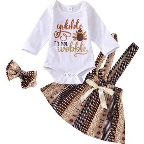 Citgeett Autumn Thanksgiving Newborn Baby Girls Clothing Set White Long Sleeve Romper + Brown Plaid Printed Skirt Set 0-18M