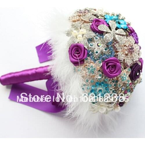 Purple Wedding Bouquet / handmade jewelry Bouquet / Bridal Bouquet/ Purple brooch bouquet
