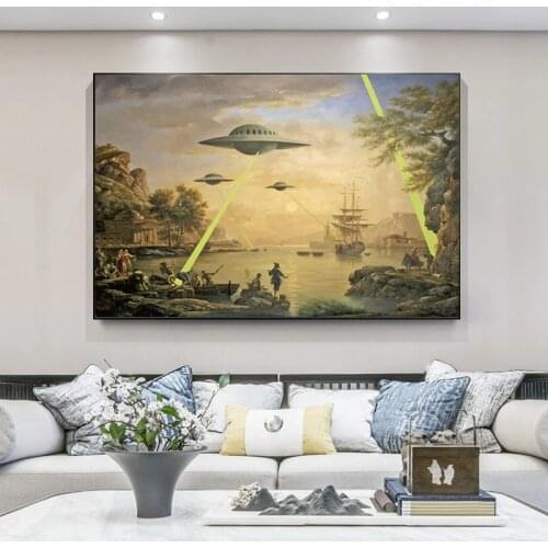 Alien UFO Graffiti Art Canvas Paintings on The Wall Art Posters and Print Street Art Pictures for Living Room Artwork Decoration