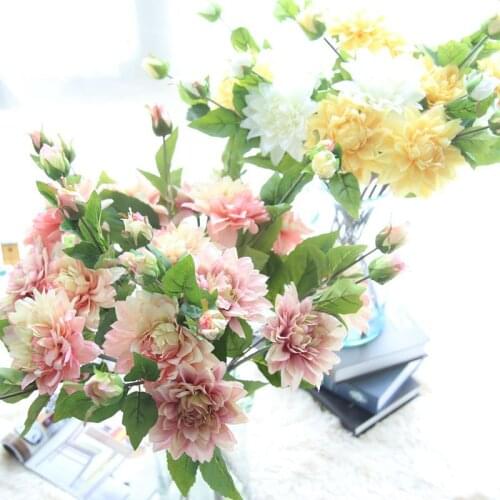 Artificial Flowers Bouquet 2 Heads Dahlia Fall Vivid Fake Flower For Wedding Home Party Christmas Decor Silk Flower