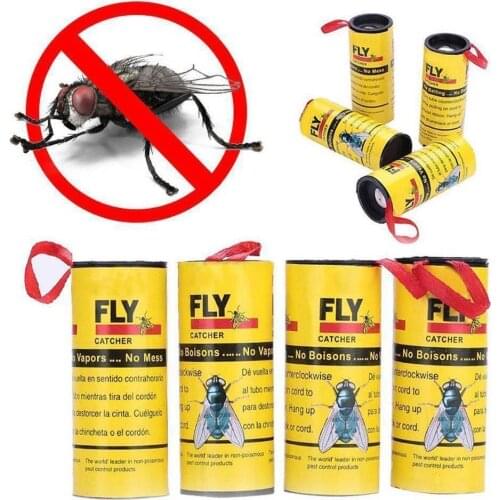 4 Rolls Insect Bug Glue Paper Killer Fly Catcher Trap Ribbon Strip Sticky Tape