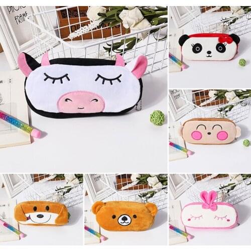 Short Plush Animal Pencil Case Cartoon Panda Bear Fruit Pen Bag Box For Kid Gift Cosmetic Stationery Pouch School Supplies Zakka