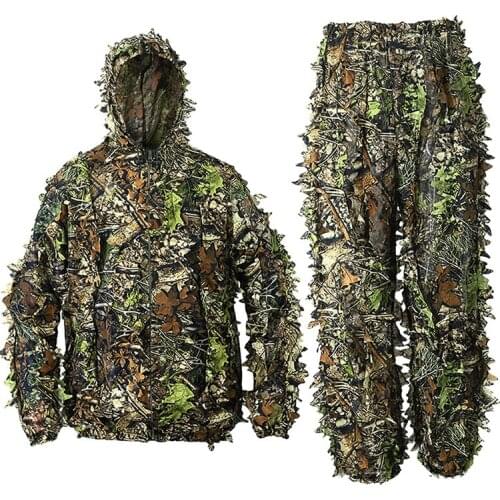 Men Women Kids Outdoor Ghillie Suit Sniper Camouflage Clothes Jungle CS Airsoft Leaves Clothing Hunting Suit Pants Hooded Jacket