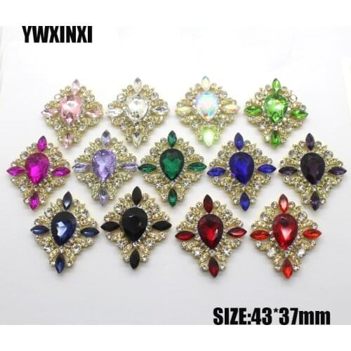 YWXINXI Fashion Selling Golden 2Pcs/Lot Flatback Brooches 43*37mm Alloy Accessories Diy jewelry Rhinestones Decoration