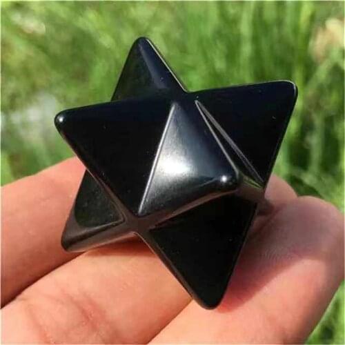 MOKAGY 1pc Natural Obsidian Lucky Gemstone Carved Sacred Geometry Platonic Solids Crystal Merkaba Star