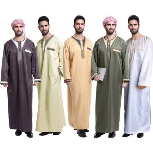 Muslim Islamic Clothing Men Jubba Thobe Pocket O Neck Kimono Long Robe Saudi Musulman Wear Abaya Caftan Islam Dubai Arab Dress
