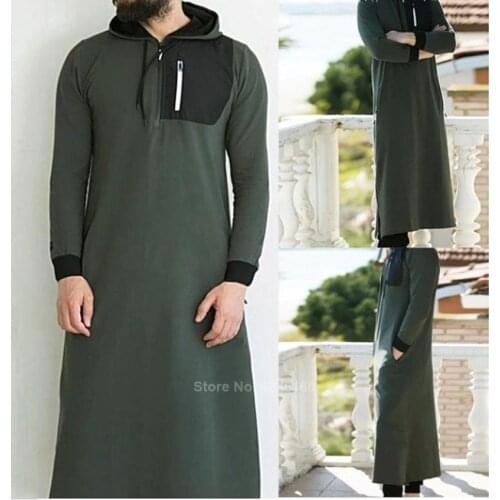 Muslim Dress Islamic Clothing Men Pakistan Robe Saudi Arabia Hodded Clothing Dubai Long Sleeve Solid Abaya Male Thobe Kaftan