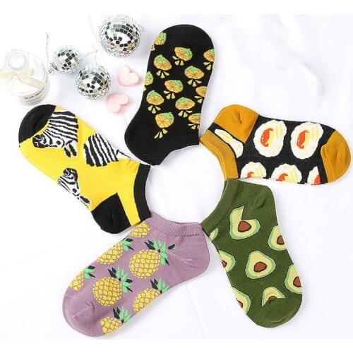5 pairs of fruit avocado zebra burgers fried eggs flamingo socks fashion happy funny funny men and women summer casual socks