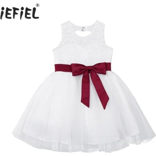 Infant Baby Girls Dress Bowknot Floral Lace Flower Girl Tutu Dress Pageant Wedding Bridesmaid Birthday Party Princess Baby Dress