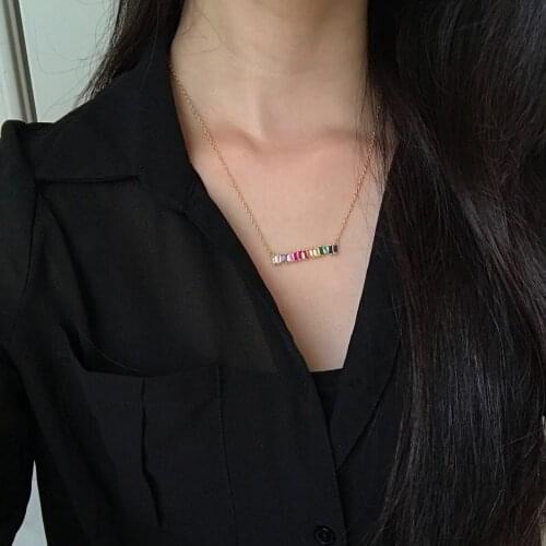 Simple Rainbow Baguette Cz Bar Necklace Square Cz Geometric Minimal Gold Filled Delicate Pendant Neck Fashion Jewelry Largo 2021