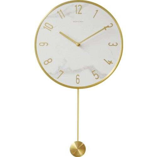 Luxury Gold White Wall Clocks Metal Marble Large Wall Clock Modern Design Swingable Living Room Home Decor Reloj De Pared 3d New
