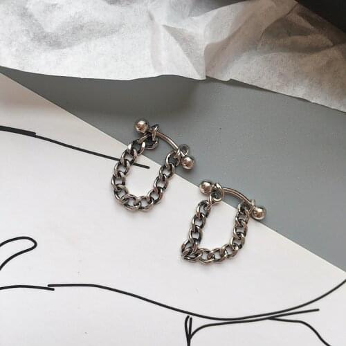 Silvology 925 Sterling Silver Retro Chain Drop Earrings Round Bead Chain Tassel Rock Earrings for Women Minimalist Jewelry Gift