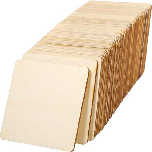 SHGO HOT-72 Pieces Unfinished Square Wood Slices Blank 4 x 4 In,for Coasters, Pyrography,Painting,Writing,Photo Props&Decoration