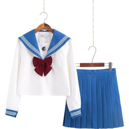 School Dresses Japanese Jk Uniforms Sky Blue Sailor Suit Anime Pleated Skirt Uniform Dress High School Girls Students With Tie