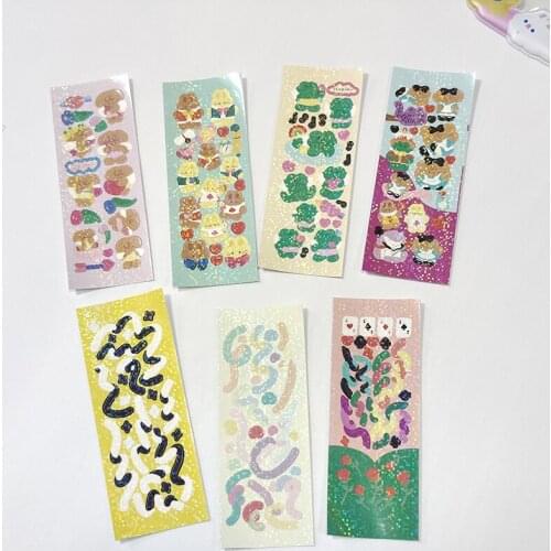 Cute Ribbon Bear Bunny Laser Stickers Decoration Stationery Sticker DIY Scrapbooking Diary Album Stick Label School Supplies