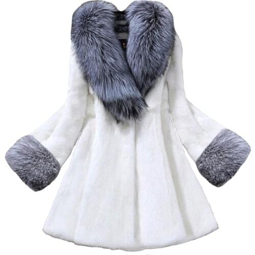 Thick Faux Fur Coats Large Size 4XL Imitation Mink Winter Luxury Female Fake Fox Fur Collar Slim Warm Coat New Women Warm Fur