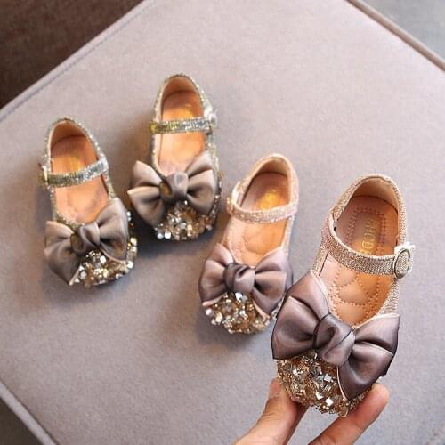 Princess Shoes New Sweet Girls Spring Autumn Fashion Toddler Children Flats Sequin Bow Shoes School Show Sneakers