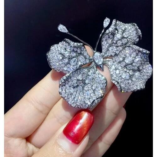 Unisex insect 925 sterling silver with cubic zircon butterfly brooch pins leaf butterfly fine jewelry for women and men