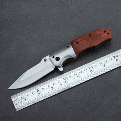 High quality Tactical Knives Folding Pocket Huntng Knife Titanium Coating Steel + Red Wood Handle Survival Outdoor Camping Knife