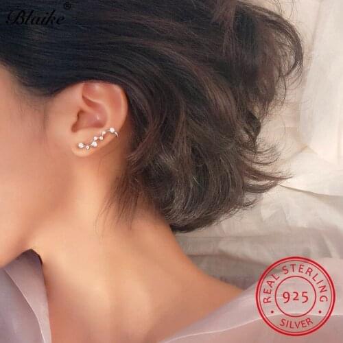 Blaike Minimalist Female Crystal Wave Stud Earrings For Women 925 Sterling Silver Earrings White Zircon Wedding Studded Earrings