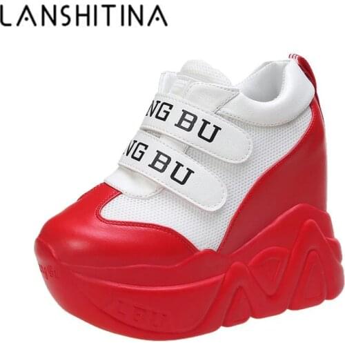 Hot Summer Mesh Breathable Shoes Woman High Platform Heels Casual Shoes 2020 Women 12CM Heels Wedges Sneakers Chaussures Femme