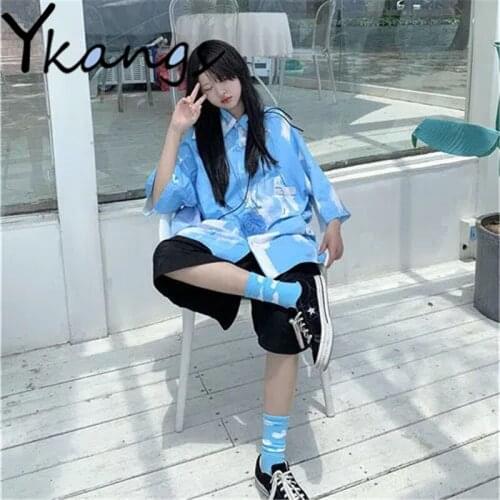 New Womens Sweatshirt Printing Straight Shorts with High Waist Two-piece Suit 2021 Korean Style Wide Ladies Skirt Summer Suit