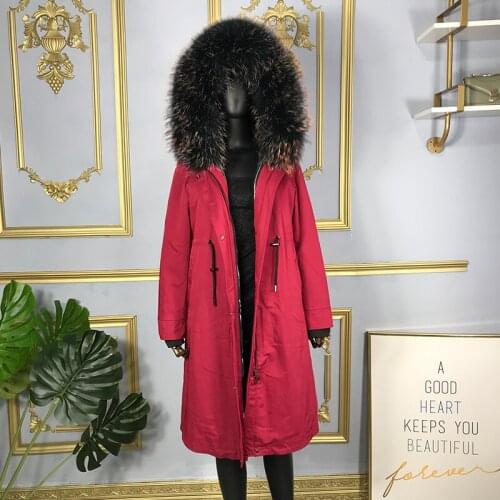 Women fur Coat jacket Parkas Genuine fashion luxurious real raccoon fur collar hooded windproof parkas high quality