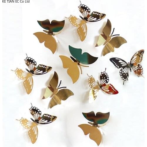 10pcs European Metal Three-dimensional Butterfly Wall Stickers Simulation Animal Background Wall Stickers Living Room Decoration