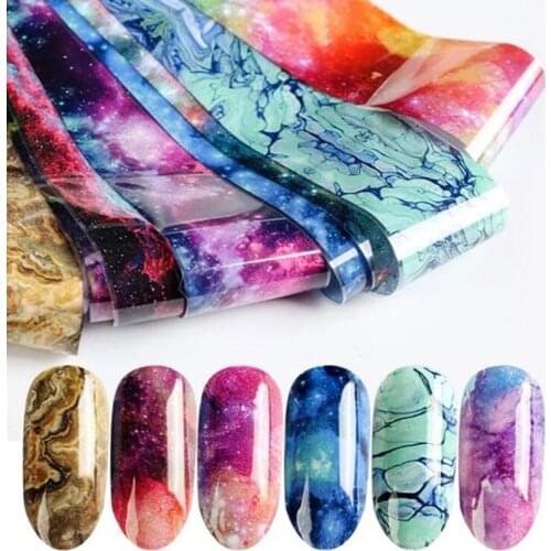 10pcs Gradient Starry Sky Nail Foil Holographic Nail Art Transfer Sticker For Nail Art DIY Salon Wraps Decals Decorations 4*20cm