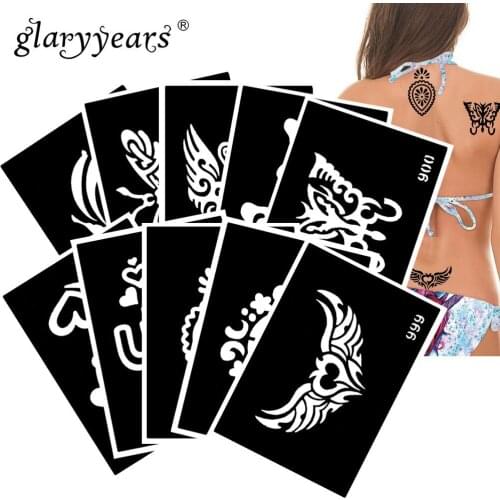 10 Pieces/Set Henna Tattoo Stencil Rosette Pattern Paste Drawing Body Art Tattoo Stencil Sexy Product Waterproof 2019 HN#37