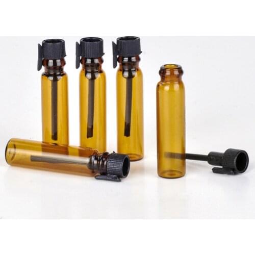 100pcs/lot 1ML 2ML Amber/Clear Glass Bottle Perfume Empty Bottles Sample Glass Vials Small Promotion Oil Bottle