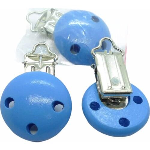 25PCS #5 Sky Blue Color Natural Wood Baby Dummy Holder Clips