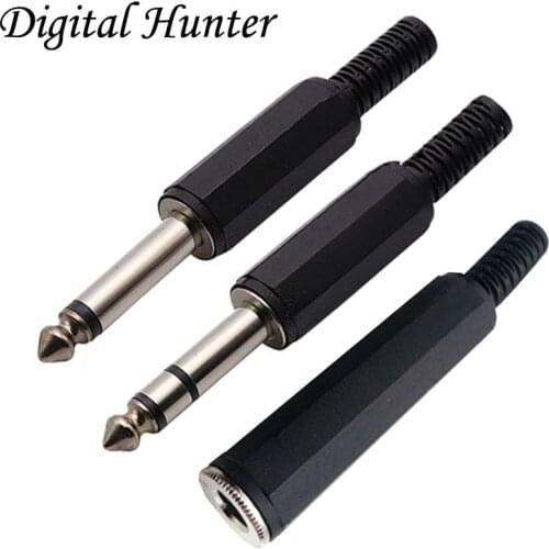 5Pcs Audio Jack Plug Headphone Male Female Connector 6.35mm Stereo Mono Headset Cable Connection Termina