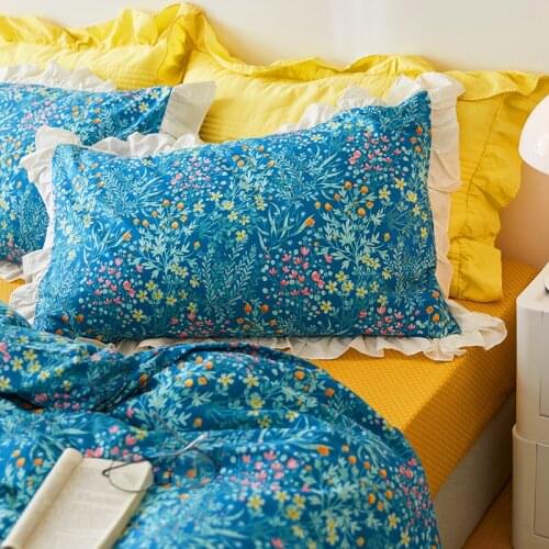 74x48cm floral pillow case single cotton bedding blue pillowcase lace frill flowers printed pillow cover