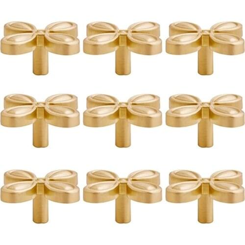 9PCS Drawer Handles Leaf Shape Brass Gold Knobs for Cabinets for Kitchen Cupboard Dressing Table (with Screws)
