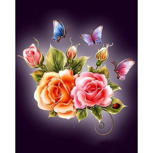 Diamond Painting Full Round with AB Rose Flower & Butterfly Kit 5D DIY Diamond Embroidery Mosaic Handmade Decorations Home