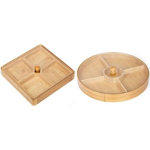 Bamboo Dried Fruit Plate Acrylic Split Wooden Nut Plate Living Room Household New Year Snack Candy Plate