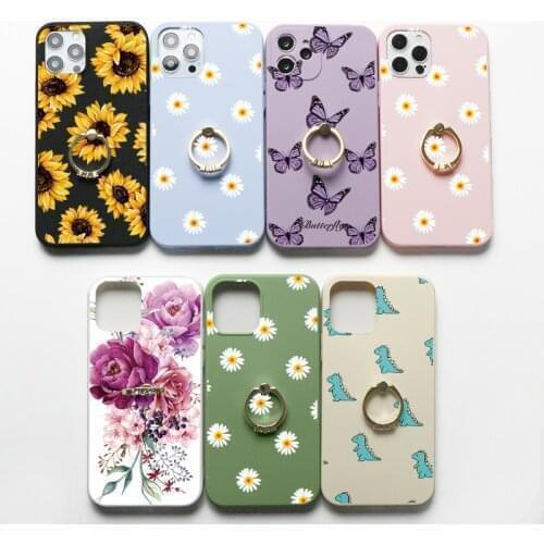 Finger Ring Holder Flower Case For Samsung Galaxy A71 A70 A51 A21s A52 A32 A50 A31 S8 S9 S10 S20 FE S21 Plus Ultra Bumber Cover