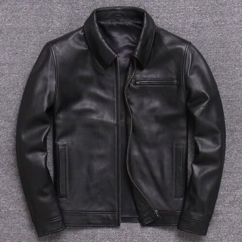 Leisure Time Mens Wear Genuine Clothing Sheep Skin Lapel Really Leather Jacket Dad Dress Middle Age Business Real