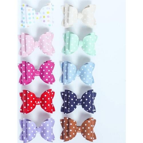 2PCS Witty Colourful Wave Point Leather Bow Hairpin for Girls Kids Women Barrettes Hair Accessories Headwear Cute Side Hair Clip