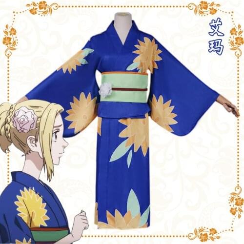 Tokyo Revengers Emma Sano Cosplay Costume Japanese Anime Kimono Dress Robe Halloween Carnival Costume Accessory Prop