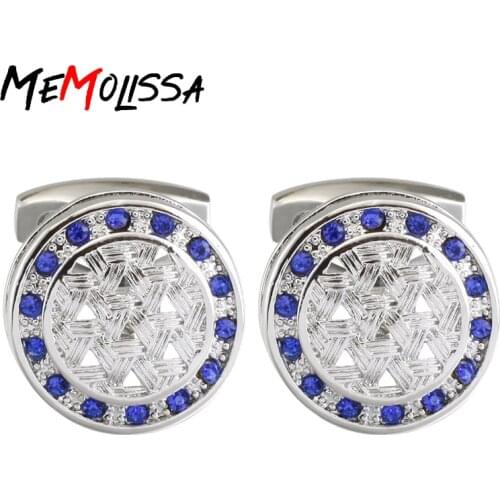 MeMolissa Fashion shirt Cufflinks for mens Brand cuff buttons Blue Crystal cuff links For Wedding Gift High Quality Jewelry