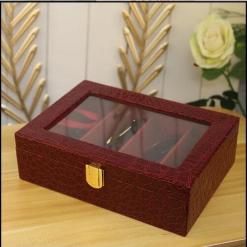 Fashion wood stucture synthetic leather 4/6 grid glasses/suglasses storage box jewelry organizer for sunglass YJH006