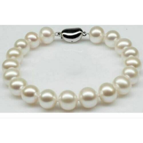 Real Charming AAA Akoya 9-10mm White Pearl Bracelet 7.5 Inch 925silver