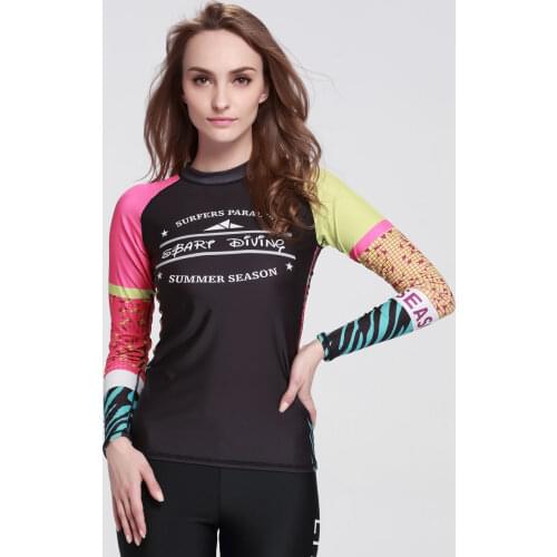 2016 NEW Printed Womens Wetsuits Basic Skins Long Sleeve Crew Rash Guard Compression, Workout & Base Layer Rashguard