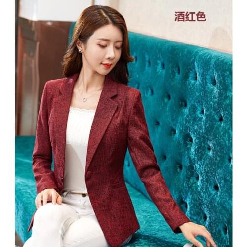 2020 new two-color fabric Slim thin long-sleeved temperament large size wild small suit womens jacket casual wild