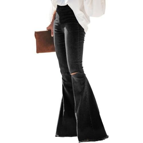 New 2020 High Waist Skinny Jeans Woman Flare Ripped Jeans For Women Plus Size Pants Wide Leg Female Denim Black Mom Jeans Women