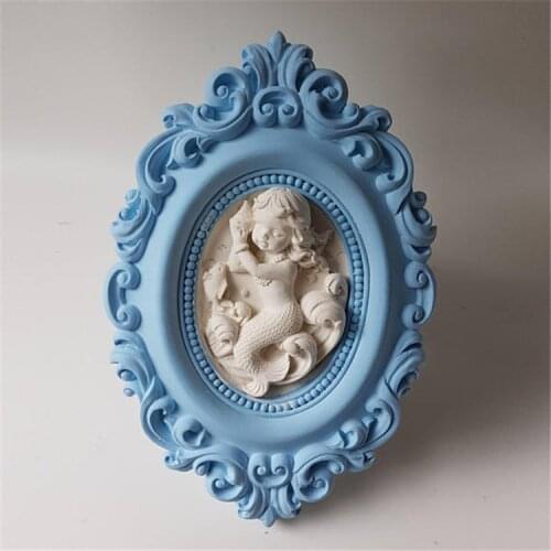 Silicone mold Nordic Mermaid embossment with Frame Silicone Chocolate Mold Clay Aroma Stone Wall Decoration Silica gel mold