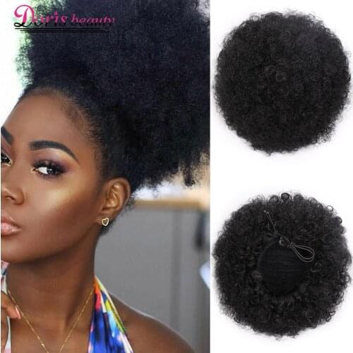 Doris beauty Synthetic Puff Afro Short Kinky Curly Chignon Hair Bun Drawstring Ponytail Wrap Hairpiece Fake Hair Extensions